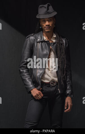 Advertising, editorial images of black model in contemporary fashion Stock Photo
