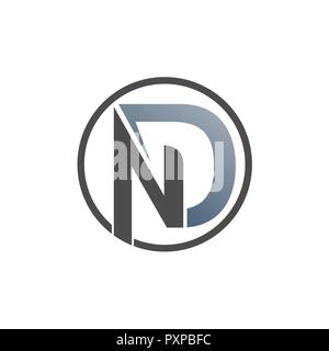 Circle ND logo letter with grey colour gradation Stock Vector