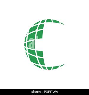 Digital Pixel Globe Logo Design Template in green color Stock Vector