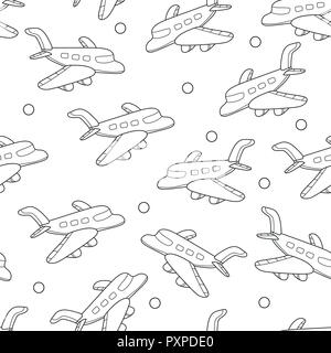 airplane seamless pattern vector. Isolated white background in cartoon style Stock Vector