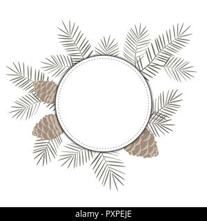 Christmas round frame with fir branches and place for text. Vector illustration. Stock Vector