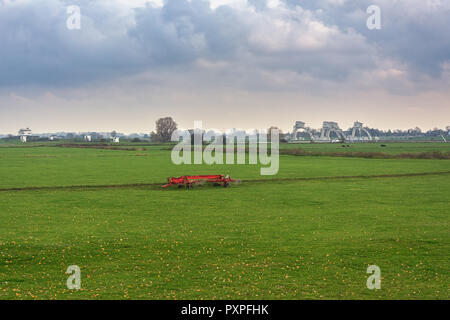 In the background the Weir Driel in the river Nederrijn in the Netherlands Stock Photo