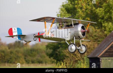 Nieuport 17 N1977 G-BWMJ taking off from Old Warden on the 7th October 2018 Stock Photo