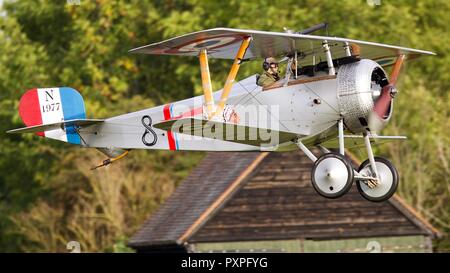 Nieuport 17 N1977 G-BWMJ taking off from Old Warden on the 7th October 2018 Stock Photo