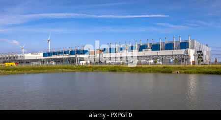 5 JULY 2016, EEMSHAVEN, NETHERLANDS. Google Datacenter near Delfzijl in the province of Groningen under blue sky. Stock Photo