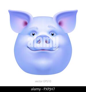 Head of bizarre blue pig. Vector portrait of a strange alien hog. Face of a fancy swine with a bluish and violet skin. Freaky boar. Funny magic animal Stock Vector