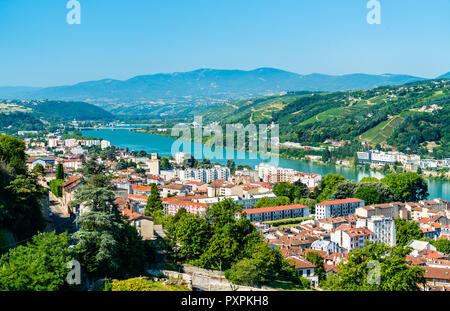 Aerial panorama of Vienne with the Rhone river in France Stock Photo