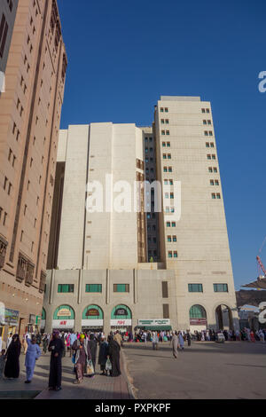 MEDINA, SAUDI ARABIA-CIRCA 2014: Street view of hotels near Nabawi mosque in AlMadinah, Saudi Arabia. Stock Photo