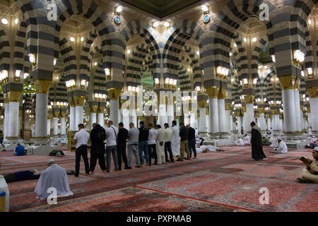 AL MADINA, SAUDI ARABIA-CIRCA 2014: Interior view of Masjid Nabawi ...