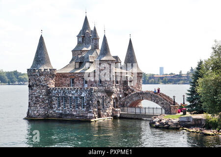 ALEXANDRIA, USA - August 24, 2012: Historic Boldt Castle in the 1000 Islands region of New York State on Heart Island in St. Lawrence River. In 1900,  Stock Photo