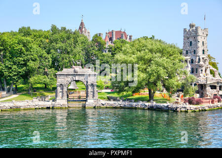 ALEXANDRIA, USA - August 24, 2012: Historic Boldt Castle in the 1000 Islands region of New York State on Heart Island in St. Lawrence River. In 1900,  Stock Photo