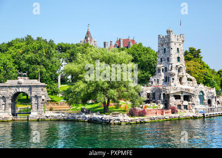 ALEXANDRIA, USA - August 24, 2012: Historic Boldt Castle in the 1000 Islands region of New York State on Heart Island in St. Lawrence River. In 1900,  Stock Photo