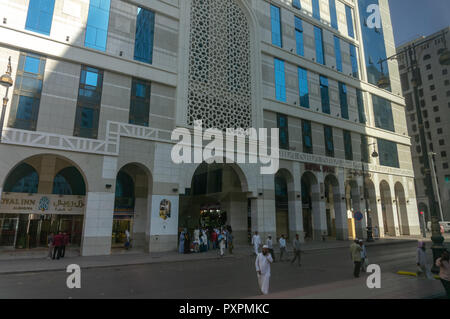 MEDINA, SAUDI ARABIA-CIRCA 2014: Street view of hotels near Nabawi mosque in AlMadinah, Saudi Arabia. Stock Photo