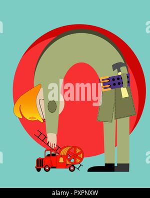 creative drawing of a fireman Stock Vector