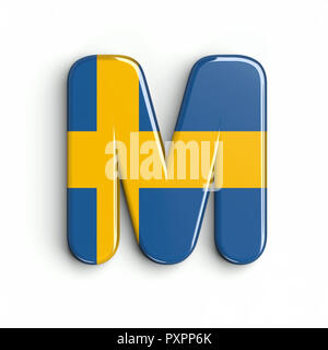 Sweden flag letter M - Capital 3d swedish font isolated on white background. This alphabet is perfect for creative illustrations related but not limit Stock Photo