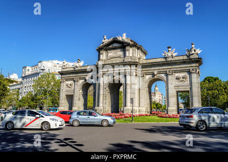 Puerta de Alcala built in the eighteenth century to access the city of Madrid Stock Photo