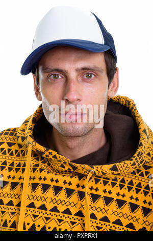 Face of young handsome man wearing cap  Stock Photo