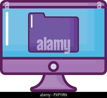 computer with folder icon over white background, vector illustration Stock Vector