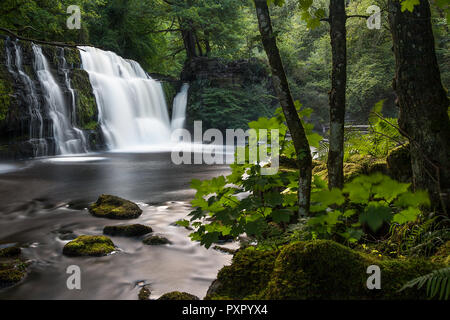 Sgwd y pannr waterfall in Ystradfellte, Brecon Beacons, August 2018 Stock Photo