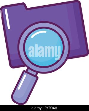 documents folder and magnifying glass over white background, vector illustration Stock Vector