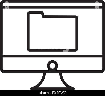computer with folder icon over white background, vector illustration Stock Vector