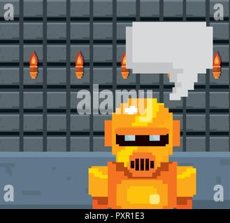 pixel video game robot speech bubble vector illustration  Stock Vector