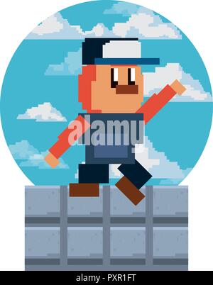 character on blocks pixel video game vector illustration Stock Vector ...