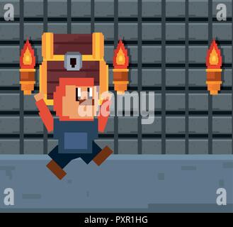 character with torch pixel video game vector illustration Stock Vector ...