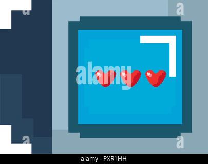 screen love hearts life video game vector illustration Stock Vector