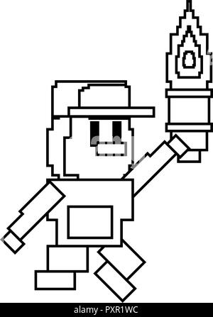 character with torch pixel video game vector illustration Stock Vector ...
