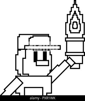 character with torch pixel video game vector illustration Stock Vector ...