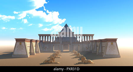 Pyramid Egyptian Temple - An Egyptian temple and pyramid building complex in the deserts of Egypt along the Nile river. Stock Photo