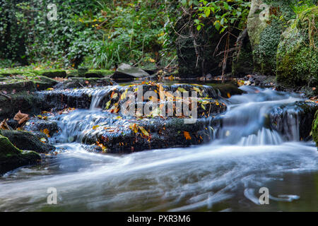 Autumn Waterfall on the rocks Stock Photo