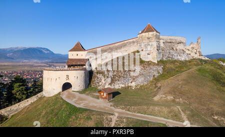 aerial view of Rasnov Fortress. Brasov, Transylvania, Romania Stock Photo
