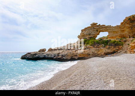Albania, Ionean sea, Albanian Riviera, rock arch on the beach of Dhermi Stock Photo