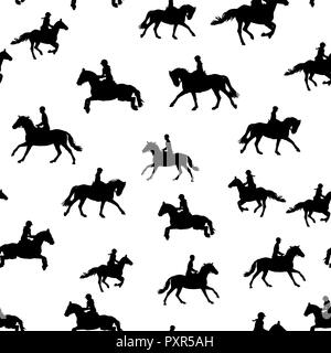 Black equestrian silhouettes on the white background Stock Vector