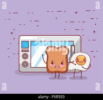 Microwave Kitchen Appliance Cute Kawaii Cartoon Stock Vector