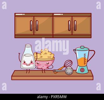kitchen items cartoon kawaii cartoon Stock Vector