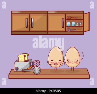 Microwave kitchen appliance cute kawaii cartoon, Stock vector