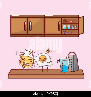 kitchen items cartoon kawaii cartoon Stock Vector