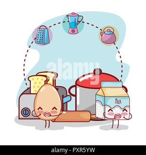 kitchen items cartoon kawaii cartoon Stock Vector