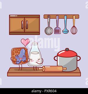 kitchen items cartoon kawaii cartoon Stock Vector