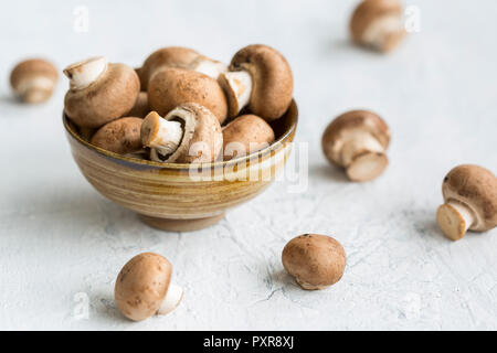 Bowl of Crimini Mushrooms Stock Photo