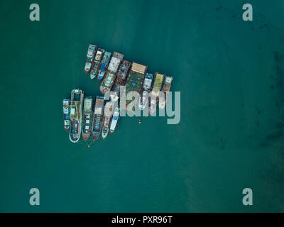 Indonesia, Bali, Aerial view of old boats Stock Photo