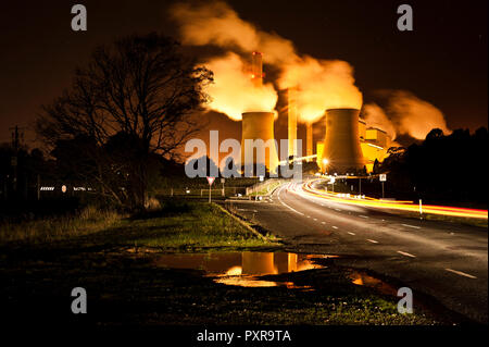 Loy Yang brown coal power station at night, located in the Latrobe Valley Victoria Australia Stock Photo