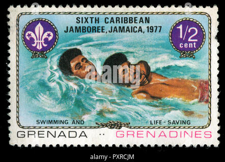 Postmarked stamp from Grenada in the Caribbean Jamboree, Kingston, Jamaica, August 5-14 series issued in 1977 Stock Photo