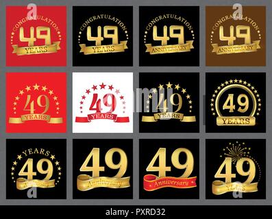 Set of number forty-nine (49 years) celebration design. Anniversary golden number template elements for your birthday party. Stock Vector