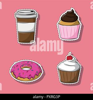 Set of coffee and dessert cartoons Stock Vector
