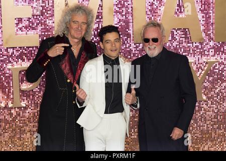 Brian May, Rami Malek and Roger Taylor attend BOHEMIAN RHAPSODY - World Premiere. London, UK. 23/10/2018 | usage worldwide Stock Photo