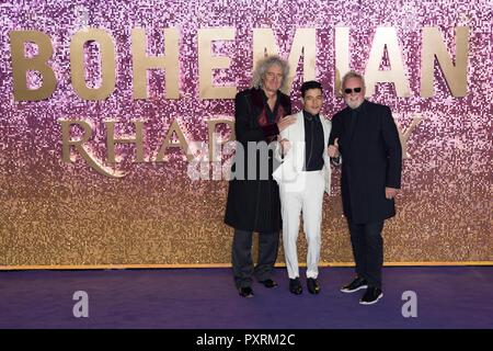 Brian May, Rami Malek and Roger Taylor attend BOHEMIAN RHAPSODY - World Premiere. London, UK. 23/10/2018 | usage worldwide Stock Photo